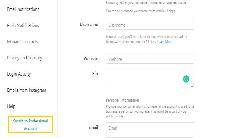 تبدیل اکانت شخصی به بیزینسی در نسخه وب اینستاگرام