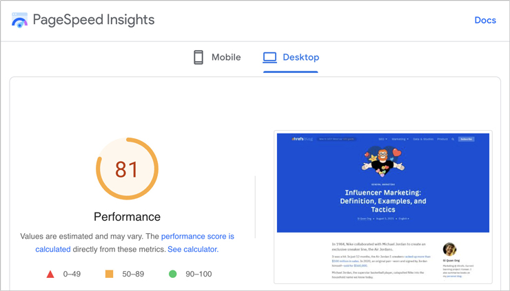  Google’s PageSpeed Insights